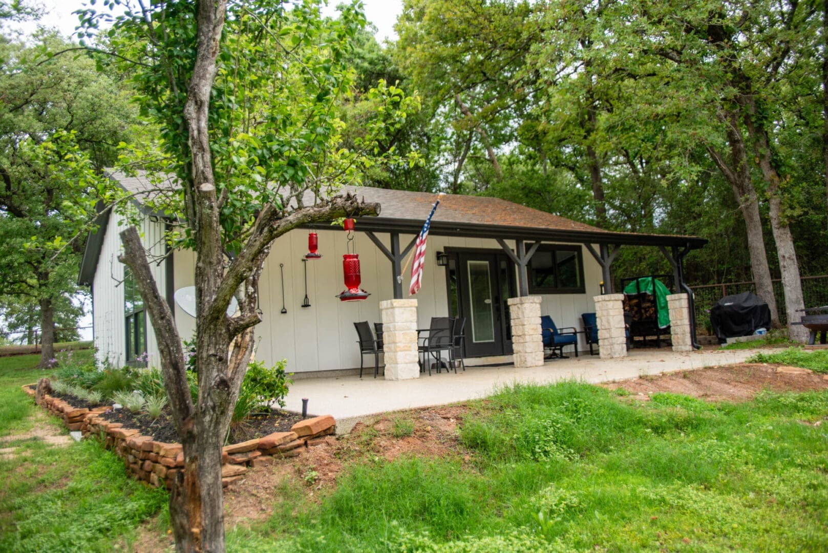 Small cabin porch with American flag